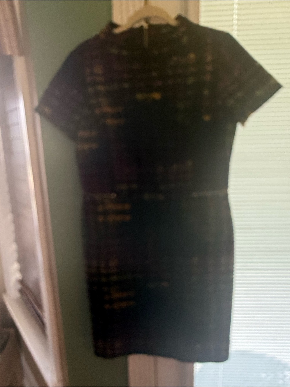 Calvin Klein Black Plaid Midi Dress with Subtle Gold Accents